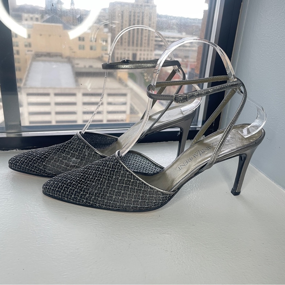 Yves saint Laurent silver mesh vintage  heels